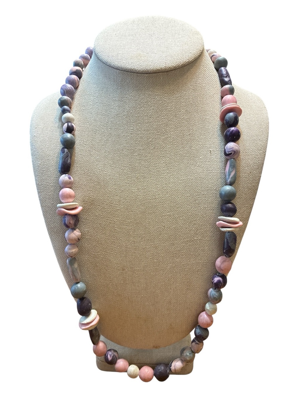 🔵 Pink and Purple Beaded Long Necklace ~ 28 Inches